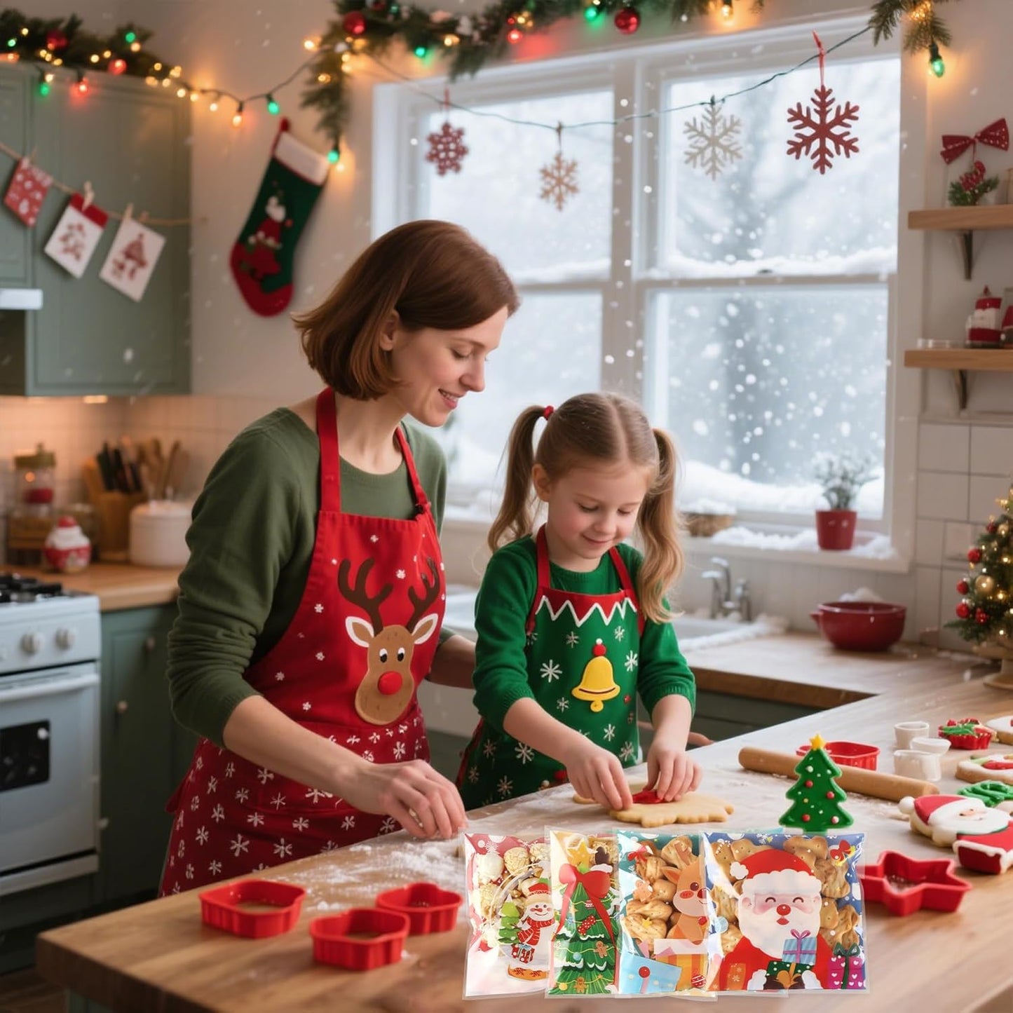 100 PCS Christmas Cellophane Bags, Christmas Cookie Bags Treat Bags Self Sealing Clear Self-adhesive Snack Candy Gift Wrap Ziplock Bags for Winter Santa Xmas Holiday Party Gift Decoration Supplies