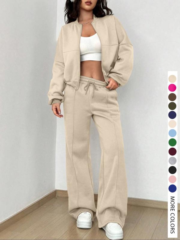 Zip-up Collarless Cardigan Pants Set