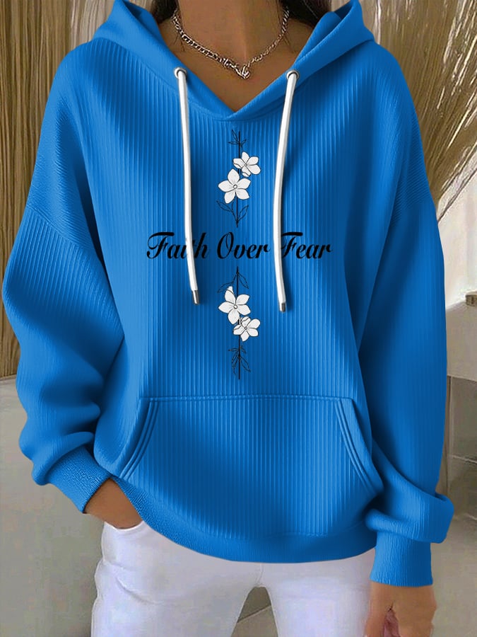 Women's Casual Faith Overcomes Fear Cross Textured Hoodie