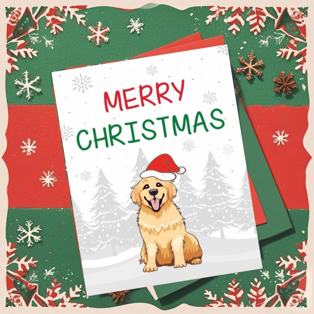 Golden Retriever Christmas Cards with Envelopes, Stocking Stuffers for Dog Lovers Women Men, Dog Lovers Xmas Gifts, Christmas Dogs Themed Gifts for Grandkids Golden Retriever White Elephant Gift Funny