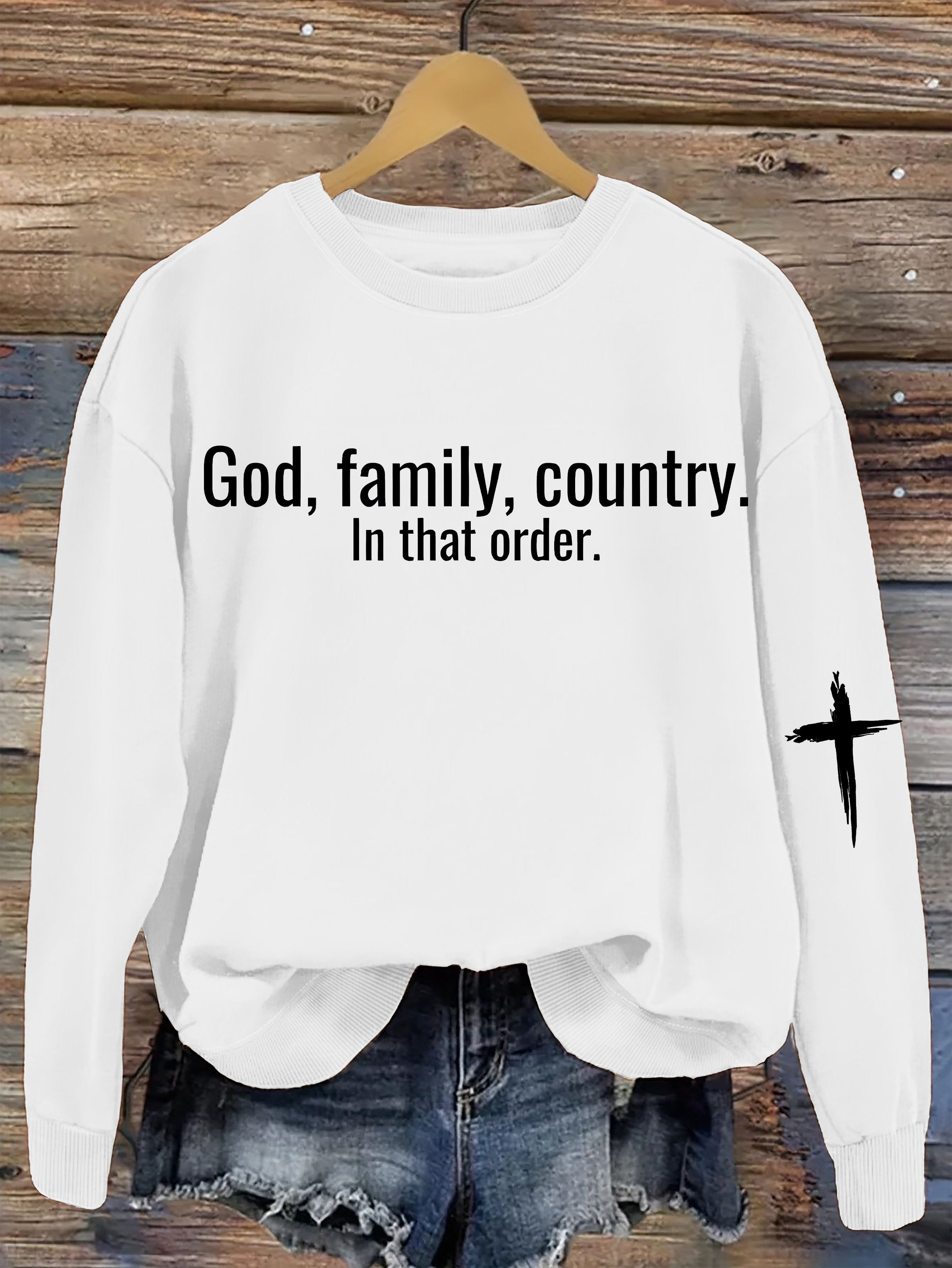 God Family Country in that order Women's Printed Sweatshirt