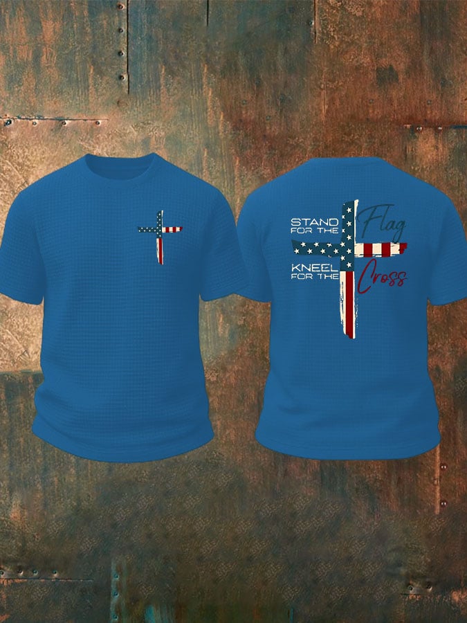 Men's Stand For The Flag Kneel For The Cross Printed Waffle Top