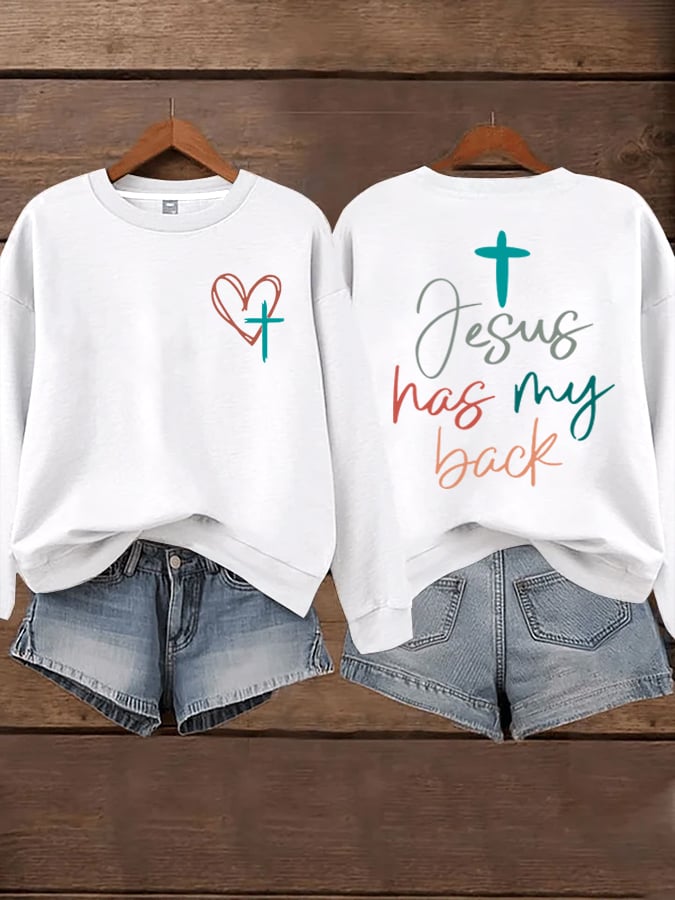 Women's Jesus Has My Back Print Sweatshirts