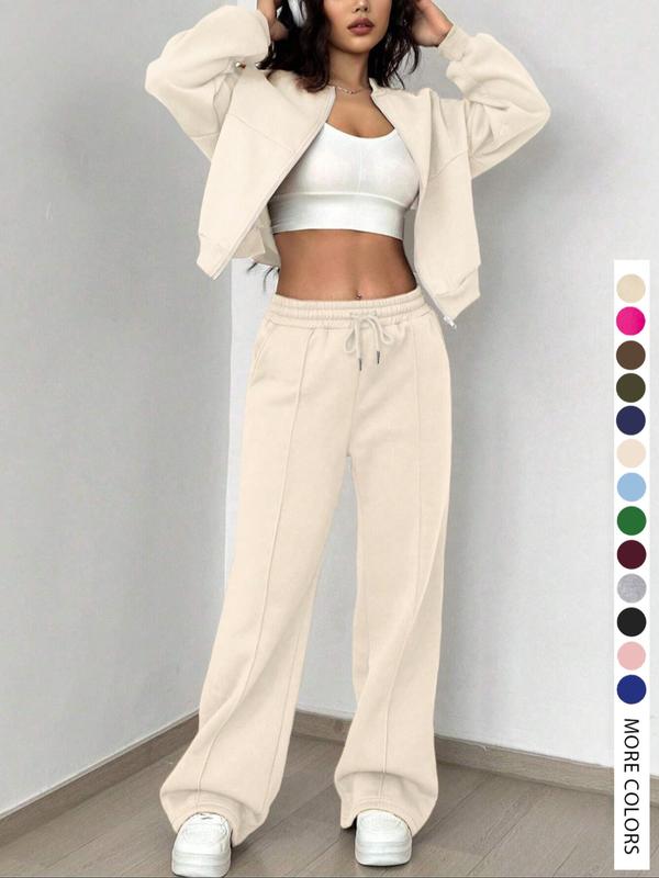 Zip-up Collarless Cardigan Pants Set