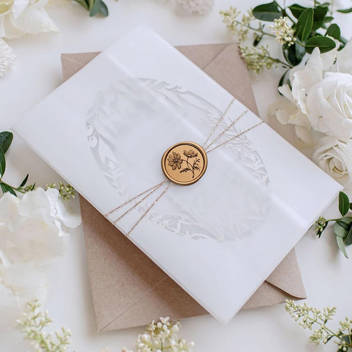 Wax Seal Stickers-Floral Wedding Invitation Envelope Seal Stickers,30 Pcs Self-Adhesive Antique Gold Sticker, Perfect for Wedding Invitation Cards, Envelopes Cards, Gift Wrapping,Party Menu Decor