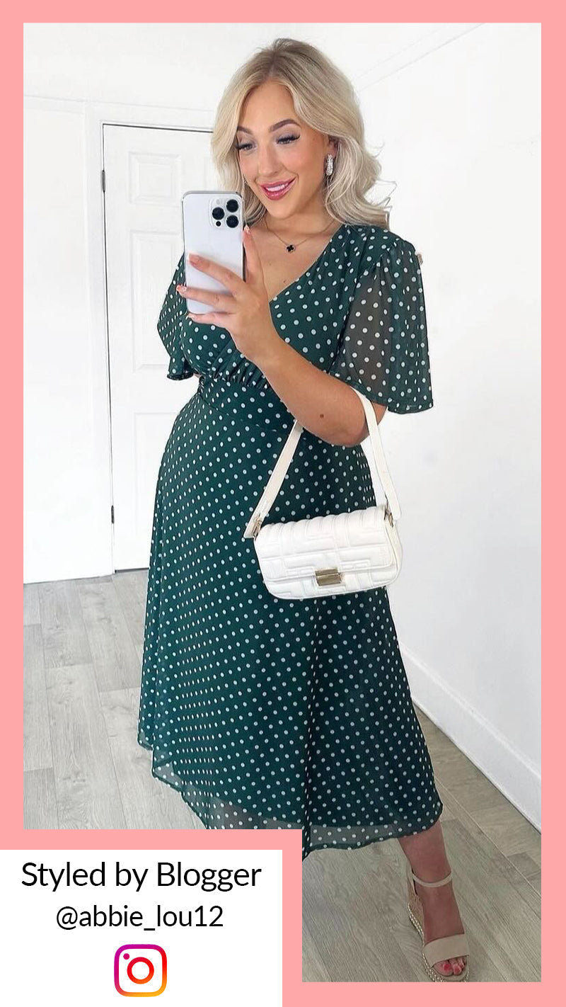 CurveWow Mesh Angel Sleeve Dress Green Spot