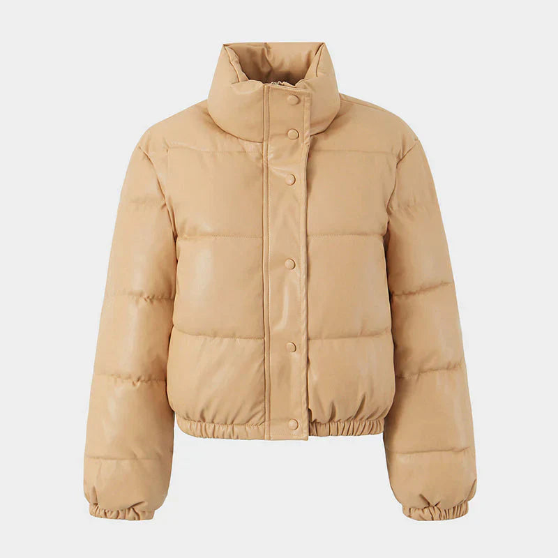 PU leather quilted jacket for women