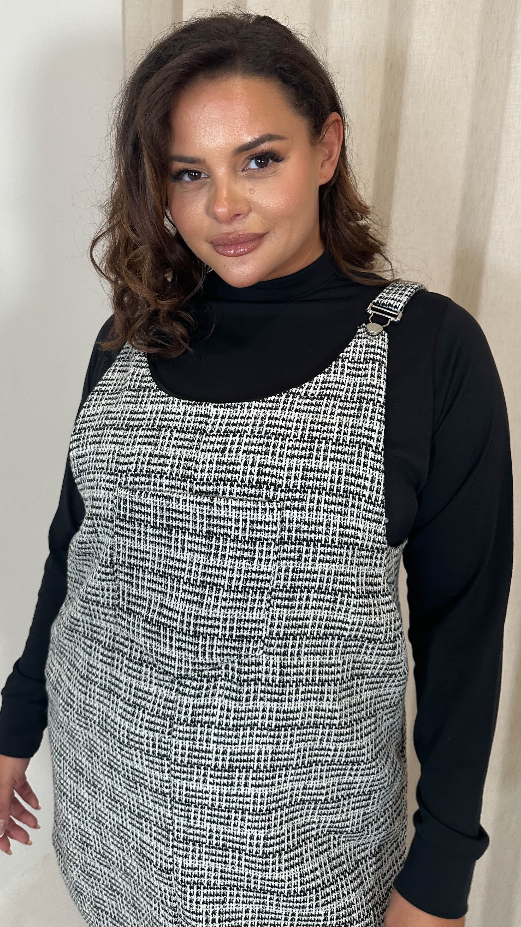CurveWow Check Pinafore Dress Black & White
