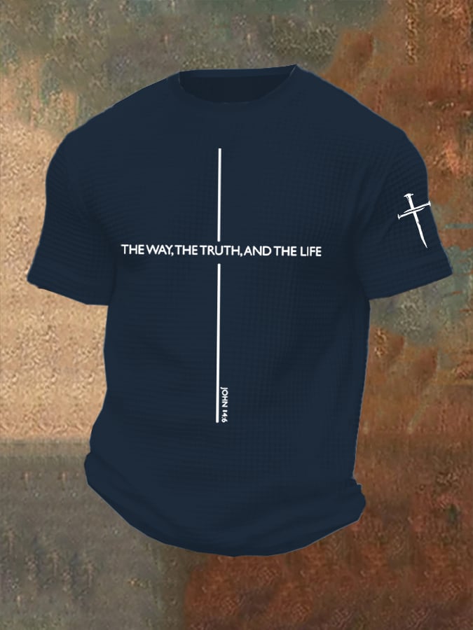 Men's Jesus The Way The Truth The Life Print Casual Waffle T-Shirt