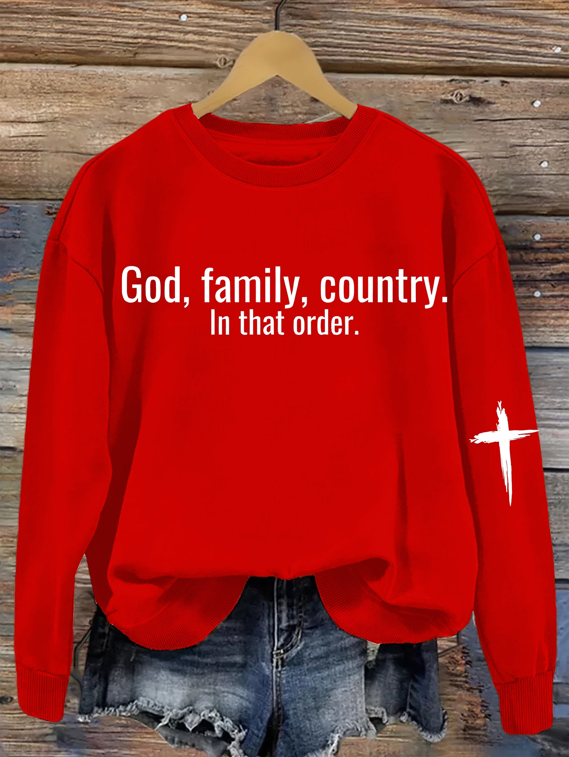 God Family Country in that order Women's Printed Sweatshirt