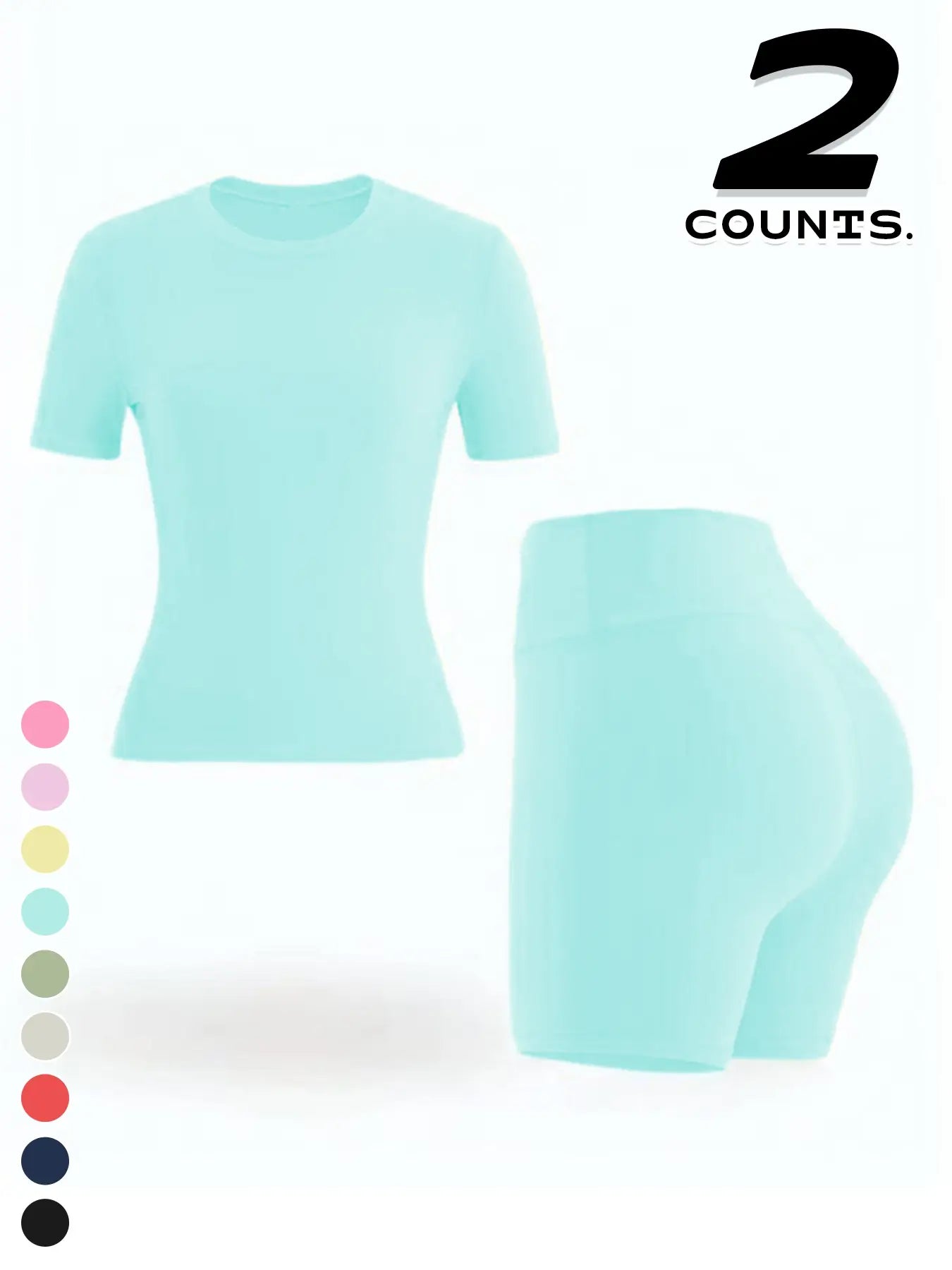 Women's Two-piece Set, Solid Color Tee & High Waist Skinny Shorts Tracksuit Set