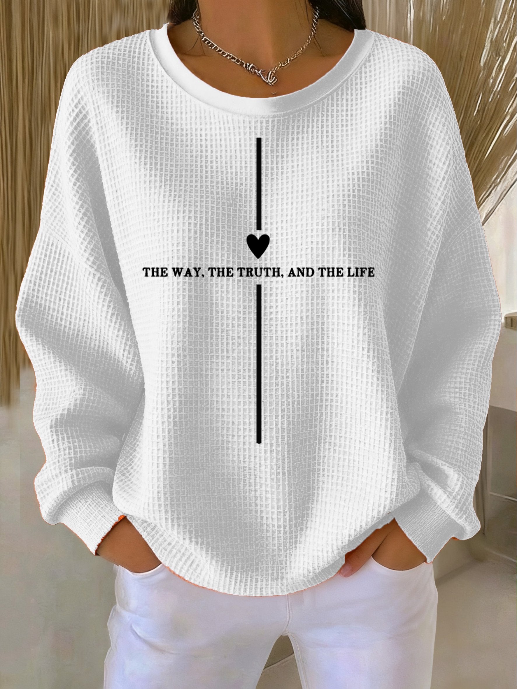 Women's Casual Three Truths Cross Waffle Sweatshirt