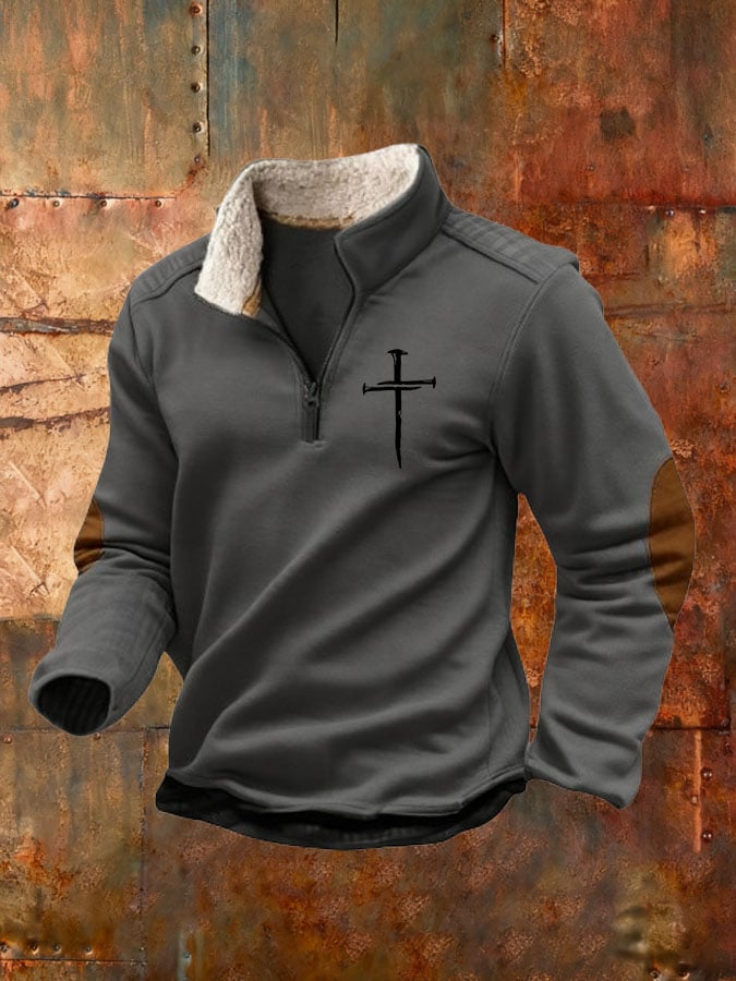 Men's Faith Cross Fur Collar Sweatshirt