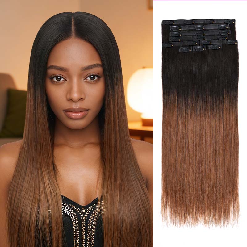 QVR #2/30 Mixed Subtle Ombre Water Wave PU Clip In Hair Extensions 9PCS 5PCS Volumizer Human Hair
