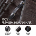 QVR #2/30 Mixed Subtle Ombre Brown PU Clip In Hair Extensions Straight Seamless Clip In Human Hair