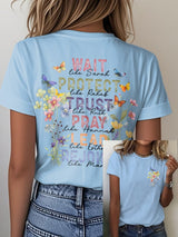 Women'S Casual Floral Faith Print Short Sleeve T-Shirt