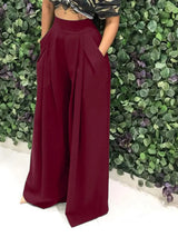 Women's Plain Plicated Pocket Wide Leg Pants