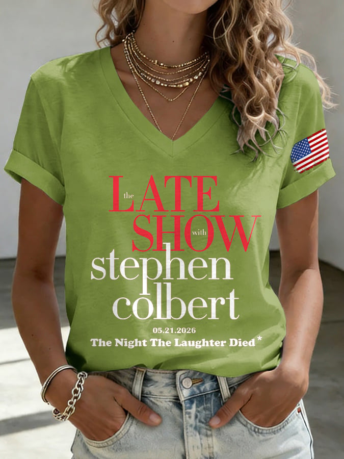🔥Buy 3 Get 15% Off🔥V-Neck Retro Late Show 05.21.2026 The Night The Laughter Died Print T-Shirt