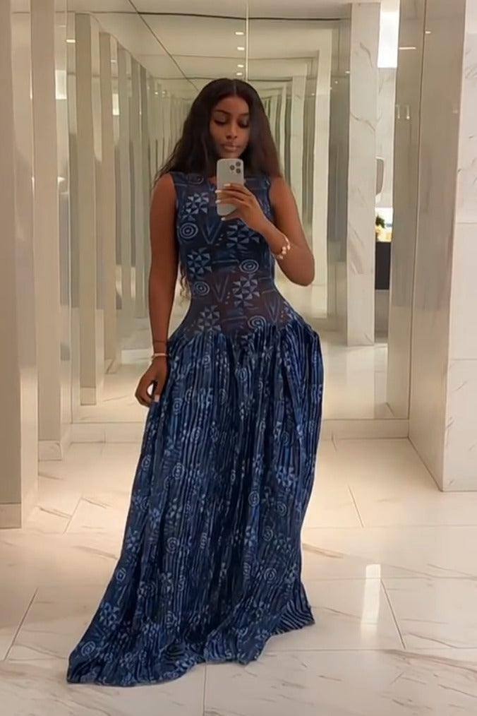 Adinkra Pleated Maxi Dress