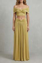 Ramona – Golden glow – Women’s Off-Shoulder Ruched Skirt Set
