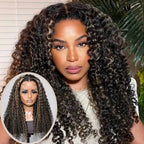QVR Glueless Pre-cut Balayage 13x4 Lace Frontal Curly Edge Kinky Curly Wigs Black and blonde Highlights Human Hair Wigs
