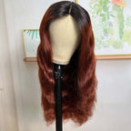 QVR Glueless Ombre Reddish Brown Color Glueless V Part Body Wave Wigs 1B/33 Human Hair Wigs WIth Dark Roots