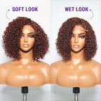 QVR Reddish Brown Water Wave C Lace Glueless Left Part Short Bob Wigs