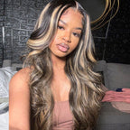 QVR Balayage Highlight Colored 13x4 Lace Frontal Wigs Body Wave/Straight Human Hair Wigs