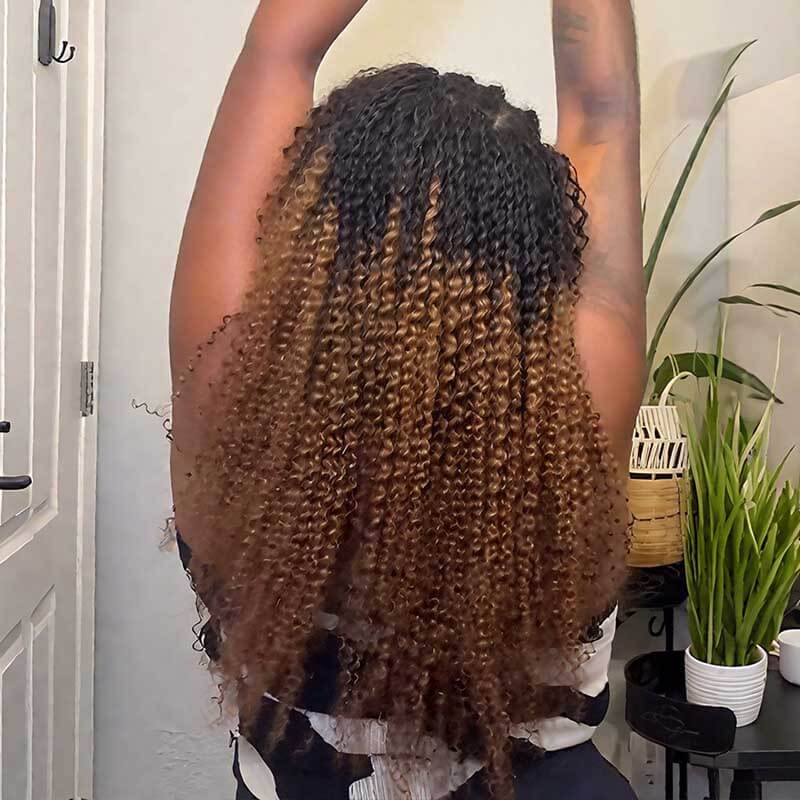 QVR Premium Chinese Hair Small Kinky Curly Virgin Human Crochet Hair Ombre #T1B/30 Machine Made Feather Crochet Hairstyles