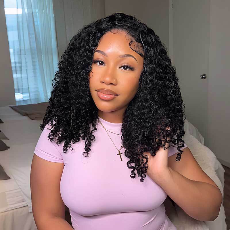 QVR Glueless Twist Curly Half Wig 250% Density Human Hair Wig Wear Go Flip Over Wig