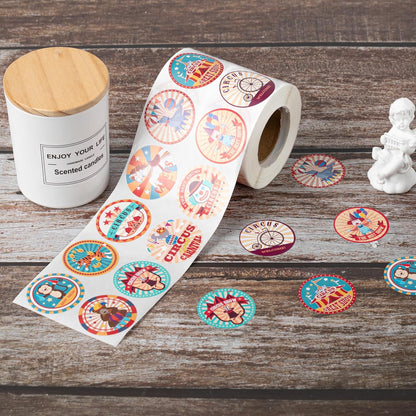 1200Pcs Carnival Circus Sticker Rolls Retro Animal Clown Self Adhesive Label for Themed Party Favors Envelope Seals Decoration GiftWrap Supplies 12 Styles