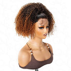 QVR Glueless Ombre Brown Kinky Curly Half Wig 250% Density Human Hair Wig #T2/30 Wear Go Flip Over Wig