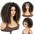 QVR Glueless Blonde Highlight Kinky Curly Half Wig 250% Density Human Hair Wig #1B/27 Wear Go Flip Over Wig