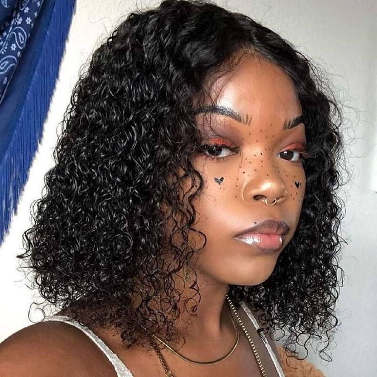 QVR Short Bob Wigs 4x4 Lace Closure Curly Bob Wigs Human Hair Wigs Natural Black