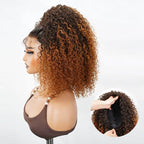 QVR Glueless Ombre Brown Twist Curly Half Wig 250% Density Human Hair Wig #T2/30 Wear Go Flip Over Wig