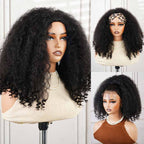 QVR Glueless Water Wave Half Wig 250% Density Human Hair Wig Natural Black Wear Go Flip Over Wig