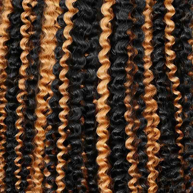 QVR Blonde Highlight Feather Crochet Human Hair #P1B/27 Afro Kinky Curly Machine Made Crochet Weave Hair Extensions