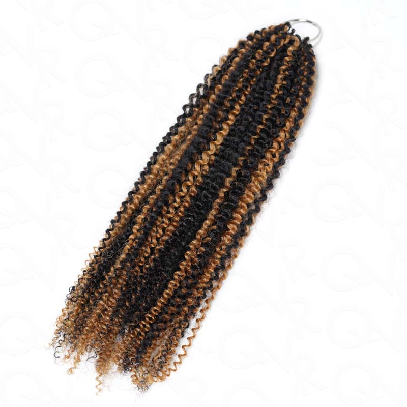 QVR Blonde Highlight Feather Crochet Human Hair #P1B/27 Afro Kinky Curly Machine Made Crochet Weave Hair Extensions