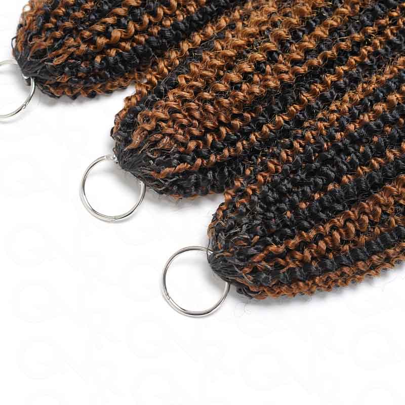 QVR Brown Highlight Feather Crochet Human Hair #P1B/30 Afro Kinky Curly Machine Made Crochet Weave Hair Extensions