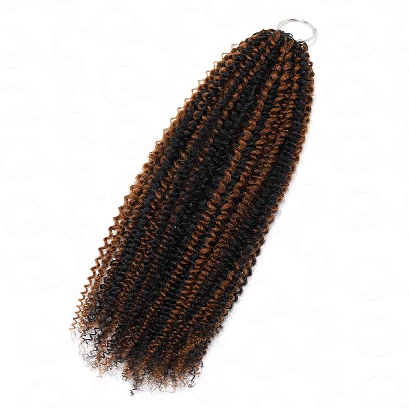 QVR Brown Highlight Feather Crochet Human Hair #P1B/30 Afro Kinky Curly Machine Made Crochet Weave Hair Extensions
