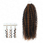 QVR Brown Highlight Feather Crochet Human Hair #P1B/30 Small Kinky Curly Machine Made Crochet Weave Hair Extensions