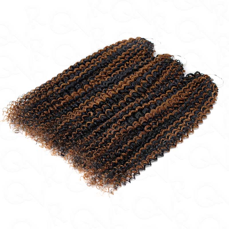 QVR Brown Highlight Feather Crochet Human Hair #P1B/30 Small Kinky Curly Machine Made Crochet Weave Hair Extensions