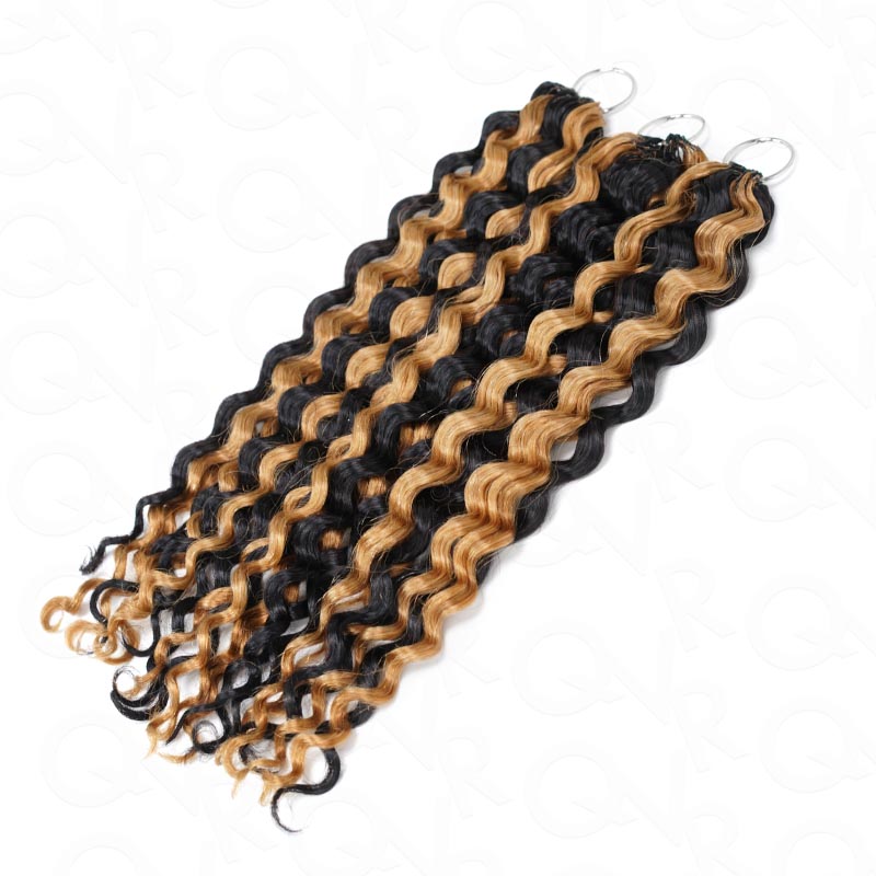 QVR Blonde Highlight Feather Crochet Human Hair #P1B/27 Water Wave Machine Made Crochet Weave Hair Extensions