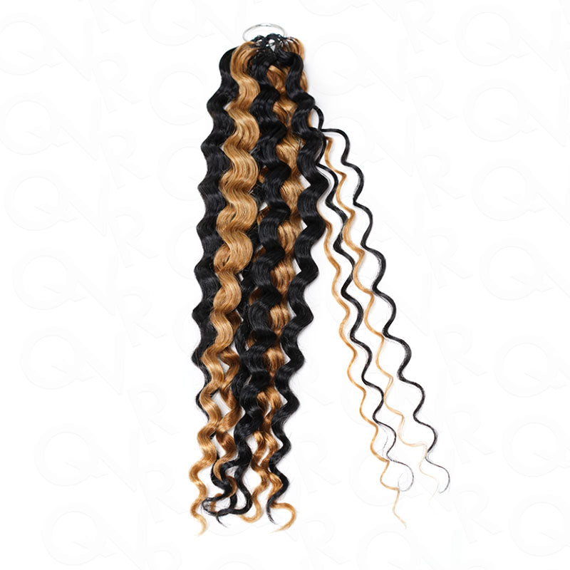 QVR Blonde Highlight Feather Crochet Human Hair #P1B/27 Water Wave Machine Made Crochet Weave Hair Extensions