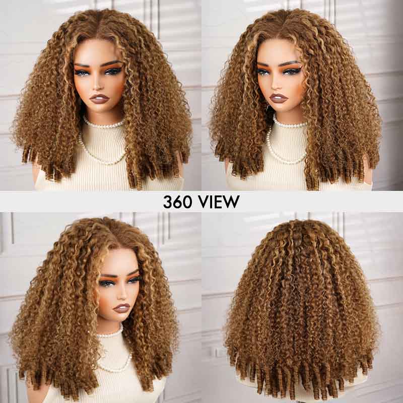 QVR Glueless Burmese Curly #T1B/4 Dark Brown 5X5 Pre-cut Lace Closure Wig with Black Roots Human Hair Wigs