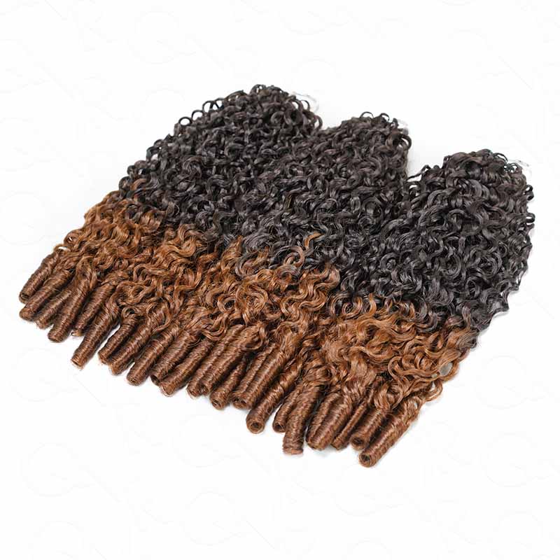 QVR Ombre Brown Feather Crochet Human Hair #T2/30 Burmese Curly Machine Made Crochet Weave Hair Extensions