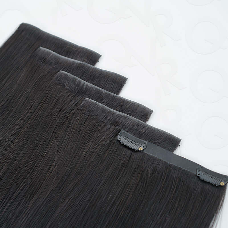 QVR Upgraded Invisible Edge 9PCS PU Clip Ins Extensions 5PCS Volumizer Natural Straight Seamless Clip In Human Hair