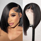 QVR Bob 13x4 Lace Frontal Wigs Brazilian Straight Black Virgin Human Hair Wigs