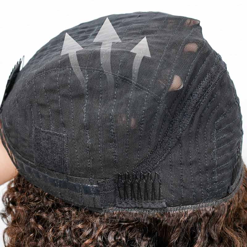 QVR Glueless Dark Brown Twist Curly Half Wig with Black Roots 250% Density Human Hair Wig #T1B/4 Wear Go Flip Over Wig