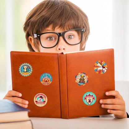 1200Pcs Carnival Circus Sticker Rolls Retro Animal Clown Self Adhesive Label for Themed Party Favors Envelope Seals Decoration GiftWrap Supplies 12 Styles